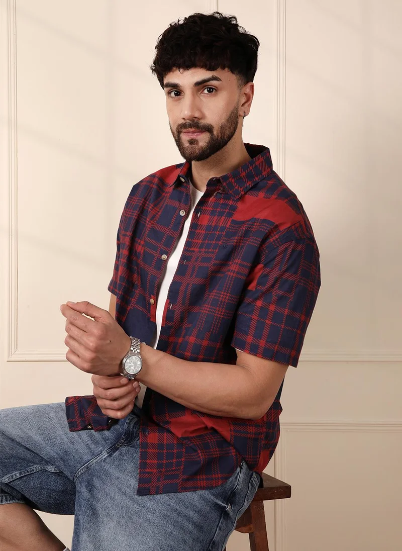 روجن Patchwork Printed AOP Shirt | Red